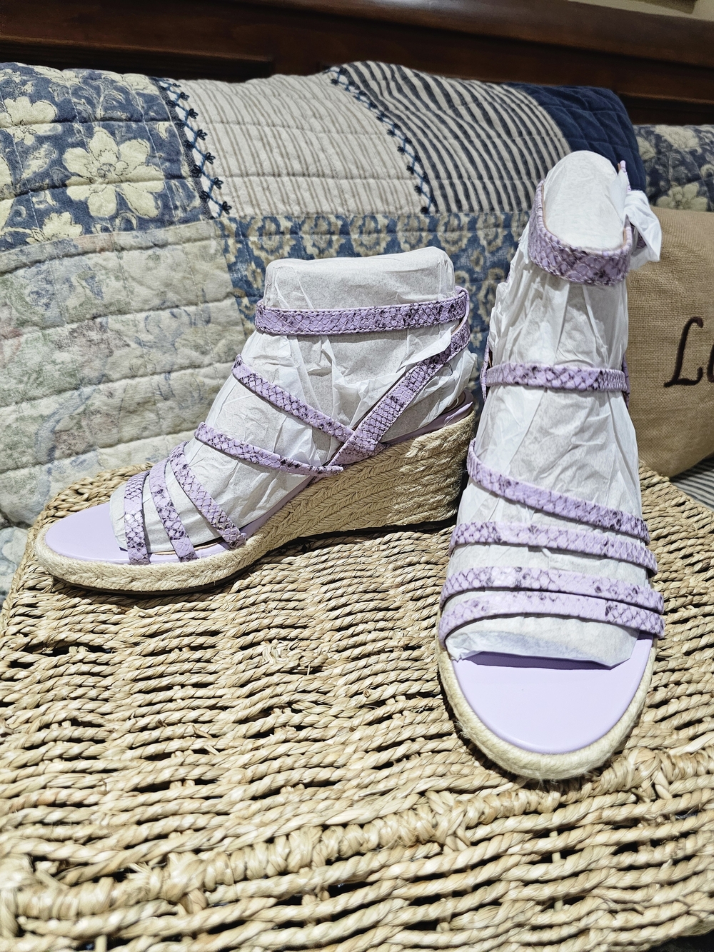 Vionic Lilac Braided-Strap Snake Style Espadrille Wedges, NIB